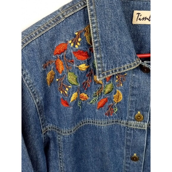 Vintage Timberlea Blue Denim Button Up Shirt Jacket Embroidered Leafs SIZE L/G - Picture 2 of 12